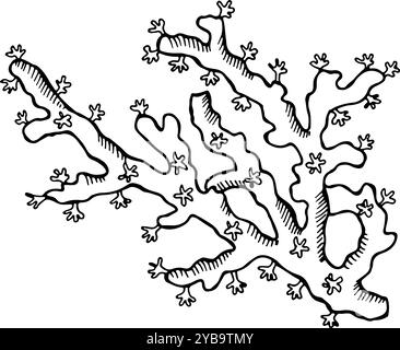 Zeichnung von Korallenriffzweigen. Unterwasser-Naturpolyp Stock Vektor