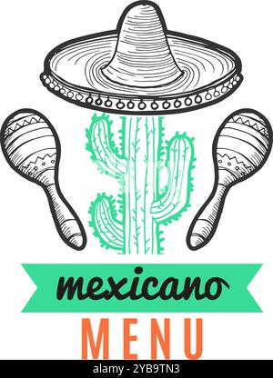 Mexikanisches Menü-Logo. Lebensmitteletikett im Retro-Restaurant Stock Vektor
