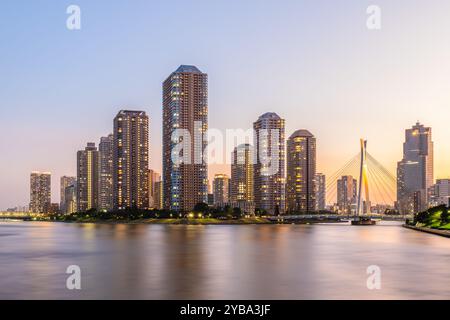 Landschaft von Tsukudajima, der Insel Tsukuda, in Tokio, Japan Stockfoto