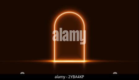 Neontür, orange leuchtendes Portal, futuristischer Bogen, magischer Tor Hintergrund. Stock Vektor
