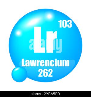Symbol „Lawrencium“. LR-chemisches Element. Atomzahl 103. Masse 262. Stock Vektor