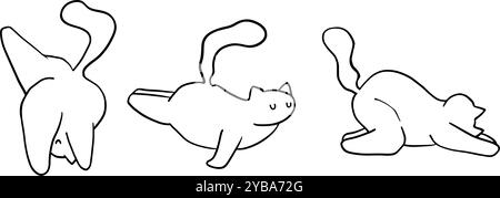 Niedliches Yoga Cat Doodle Set für Entspannung, Fitness und Tiermotive Stock Vektor