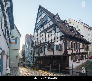 Die typischen deutschen Halbholzhäuser im historischen Zentrum von Ulm Stockfoto