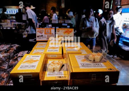 Sapporo Camembert Käsekuchen zum Verkauf im Souvenirladen des Sapporo Beer Museums.Sapporo.Hokkaido.Japan Stockfoto