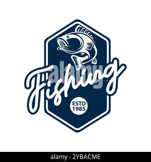 Illustration von großen Fischen springen mit Elementen in Form eines Schild gerahmten Fischen Logo Design Vektor Stock Vektor