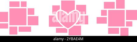 Layout-Set für Bildcollage. Gitterkollektion mit pinkfarbenem Mosaik. Anordnung der Bildschlitze. Vorlage für Valentine-Fotoalbum. Vector Love Memory Wall Mockup für Banner, Poster, Broschüre Stock Vektor