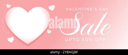 Happy Valentinstag Sale Banner mit weißem Herzen auf rosa Hintergrund Stock Vektor