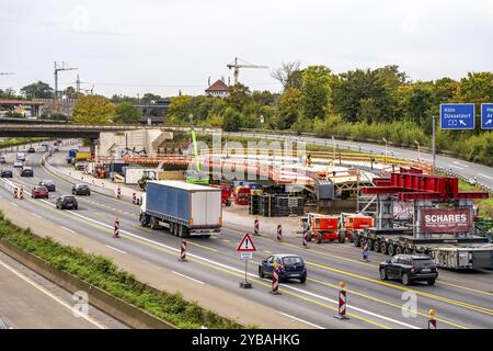 Autobahndreieck Duisburg-Kaiserberg, A40 mit A3, mehrjährige Großbaustelle, kompletter Neubau von Brücken, Rampen, Zufahrt Stockfoto