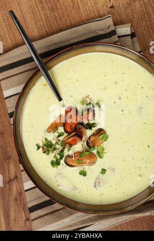 Cremige Suppe mit Muscheln, Muscheln ohne Muscheln, amerikanische Küche, hausgemacht, keine Leute Stockfoto