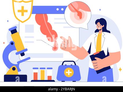 Appendizitis Vektor-Illustration mit Entzündung des Anhangs und Magenbehandlung in einem Healthcare Flat Style Cartoon Hintergrund Stock Vektor