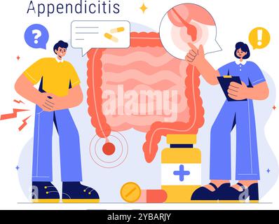 Appendizitis Vektor-Illustration mit Entzündung des Anhangs und Magenbehandlung in einem Healthcare Flat Style Cartoon Hintergrund Stock Vektor