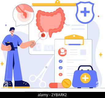 Appendizitis Vektor-Illustration mit Entzündung des Anhangs und Magenbehandlung in einem Healthcare Flat Style Cartoon Hintergrund Stock Vektor