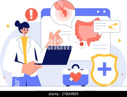 Appendizitis Vektor-Illustration mit Entzündung des Anhangs und Magenbehandlung in einem Healthcare Flat Style Cartoon Hintergrund Stock Vektor