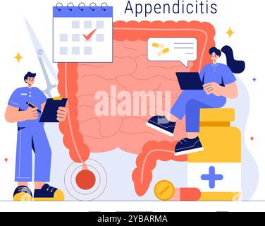 Appendizitis Vektor-Illustration mit Entzündung des Anhangs und Magenbehandlung in einem Healthcare Flat Style Cartoon Hintergrund Stock Vektor