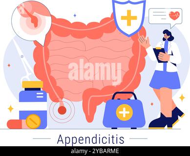 Appendizitis Vektor-Illustration mit Entzündung des Anhangs und Magenbehandlung in einem Healthcare Flat Style Cartoon Hintergrund Stock Vektor