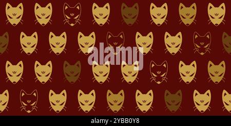 Einfaches nahtloses Muster, Fuchsmaske in Gold- und Rottönen Stock Vektor