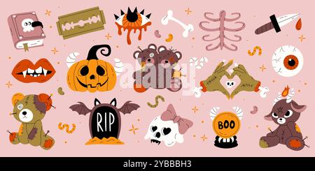 Happy Halloween Day Elemente in handgezeichnetem Stil Stock Vektor