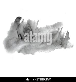 Wassersplashe, Tropfen, Meereswelle in Schwarz, Grau. Aquarellfüllung in handgezeichneter Bemalung. Sie wird als transparente Wolke, Hintergrund von verwendet Stockfoto
