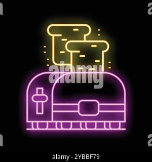 Neonschild für einen Toaster mit Toast, perfekt für jedes Design, das Frühstück oder die Küche betrifft Stock Vektor