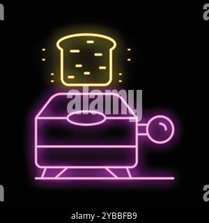 Neon Toaster toast ein Stück Brot auf schwarzem Hintergrund Stock Vektor