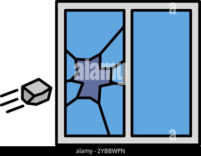 Zerbrochenes Fenster aus einem geworfenen Stein. Editierbarer Vektor. Stock Vektor