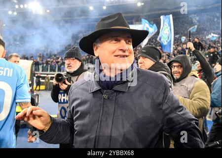 Roma, Italien. Januar 2024. Foto Fabrizio Corradetti/LaPresse 10 Gennaio 2024 Roma, Italia - SS Lazio vs AS Roma - quarti di finale Coppa Italia Frecciarossa 2023/2024 - Stadio Olimpico. Nella Foto: Claudio Lotito 10. Januar 2024 Rom, Italien - SS Latium vs AS Roma - Viertelfinale Frecciarossa Italian Cup 2023/2024 - Olympisches Stadion. Auf dem Foto: Claudio Lotito Credit: LaPresse/Alamy Live News Stockfoto