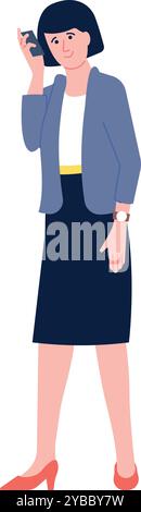 Arbeitsanruf. Frau in formeller Kleidung, die am Telefon spricht Stock Vektor