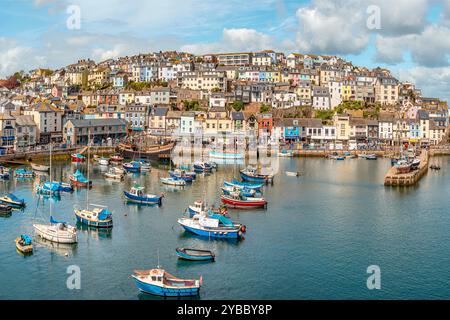 Blick über Brixham an der Küste von Torbay, England Stockfoto