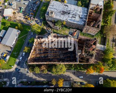 Dresden Luftbild Brandruine der ehemaligen Malzfabrik Niedersedlitz. Dresden Sachsen Deutschland *** Dresden Luftaufnahme Feuerruine der ehemaligen Malzfabrik Niedersedlitz Dresden Sachsen Deutschland Dresden24 01342 Stockfoto