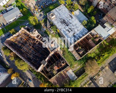 Dresden Luftbild Brandruine der ehemaligen Malzfabrik Niedersedlitz. Dresden Sachsen Deutschland *** Dresden Luftaufnahme Feuerruine der ehemaligen Malzfabrik Niedersedlitz Dresden Sachsen Deutschland Dresden24 01343 Stockfoto