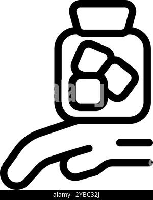 Strichkunstsymbol einer Hand, die ein mit Zuckerwürfeln gefülltes Glas hält Stock Vektor