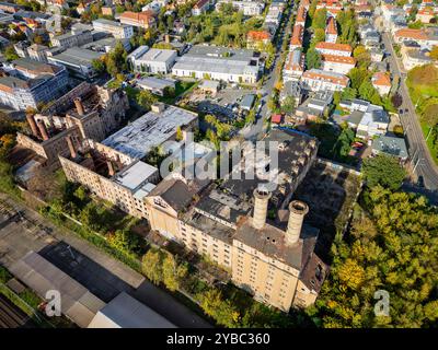 Dresden Luftbild Brandruine der ehemaligen Malzfabrik Niedersedlitz. Dresden Sachsen Deutschland *** Dresden Luftaufnahme Feuerruine der ehemaligen Malzfabrik Niedersedlitz Dresden Sachsen Deutschland Dresden24 01344 Stockfoto