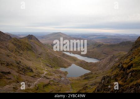 Llyn Llydaw aus der Nähe des Gipfels des Mount Snowdon Stockfoto