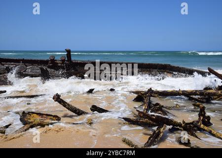 Maheno Shipwreck Photography Print - Wellen krachen auf Maheno Shipwreck K'gari Island - australische Shipwreck Photography Stockfoto