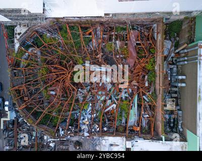 Luftaufnahme des O2 ABC ehemaligen Musikzentrums in der Sauchiehall Street, das durch Feuer beschädigt wurde und jetzt abgerissen werden soll, Glasgow, Schottland, Großbritannien Stockfoto