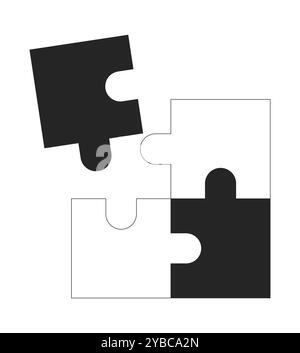 Vier Puzzleteile unvollständiges schwarzes und weißes 2D-Linienobjekt Stock Vektor