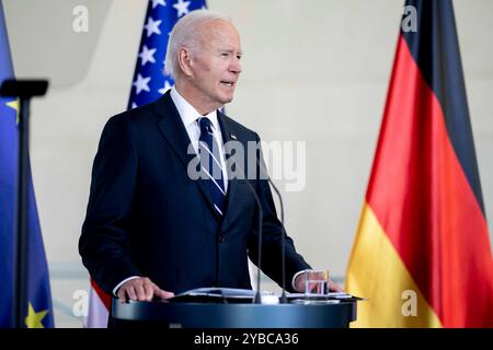 18. Oktober 2024, Berlin, Deutschland. Pressemitteilungen mit dem amerikanischen Präsidenten JOE BIDEN und dem Bundeskanzler OLAF SCHOLZ im Bundeskanzleramt. Quelle: Andreas Stroh/Alamy Live News Stockfoto