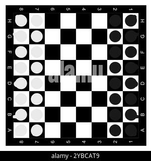 Silhouette Schachbrett und Teile. Brettspiel. Ein Schachstück oder Schachmann ist eine der sechs verschiedenen Arten von beweglichen Objekten, die auf einem Schachbrett verwendet werden Stock Vektor