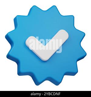 3D-Symbol für verifiziertes Badge isoliert auf weißem Hintergrund Stockfoto