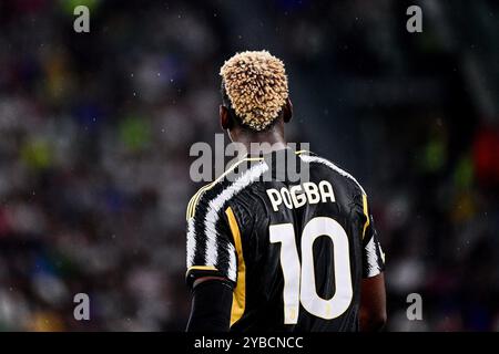 Torino, Italien. August 2023. Foto Marco Alpozzi/LaPresse 27 Agosto 2023 - Turin, Italien - Sport - Juventus vs Bologna - Campionato italiano di calcio Serie A TIM 2023/2024 - Allianz Stadium. Nella Foto: Paul Pogba (FC Juventus); 27. August 2023 Turin, Italien - Sport Soccer - Juventus vs Bologna - italienische Fußballmeisterschaft Liga A TIM 2023/2024 - Allianz Stadium im Bild: Paul Pogba (FC Juventus); Foto: LaPresse/Alamy Live News Stockfoto