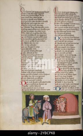 Die drei Jugendlichen im Feuerofen; Weltchronik, um 1400–1410. Stockfoto