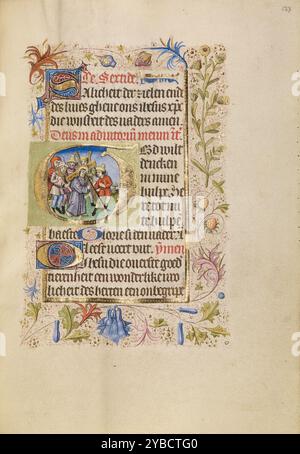 Initial G: Der Weg nach Kalvaria; Buch der Stunden, nach 1460. Stockfoto