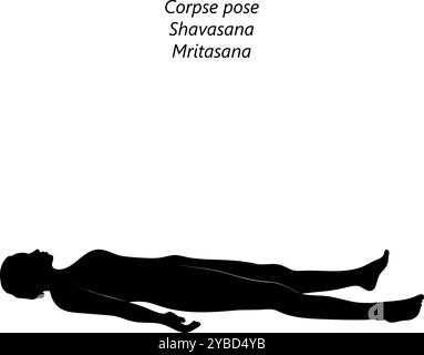 Junge Frau, die Yoga-Pose übt. Körperhaltung. Shavasana oder Mritasana. Isolierte Vektordarstellung. Stock Vektor