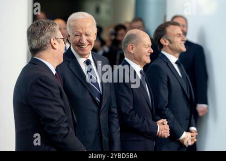 US-Präsident JOE BIDEN, der britische Premierminister KEIR STARMER, der französische Präsident EMMANUEL MACRON und der deutsche Bundeskanzler OLAF SCHOLZ beim QUAD-Treffen von Deutschland, Großbritannien, Frankreich und den USA. Stockfoto