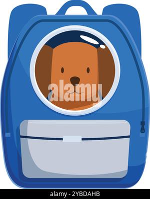 Der braune Hund Astronaut schaut aus dem Fenster-Rucksack des Raumschiffs auf weißem Hintergrund Stock Vektor