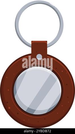 Runder Schlüsselanhänger aus Leder mit Metallring für Schlüssel hängt auf weißem Hintergrund Stock Vektor