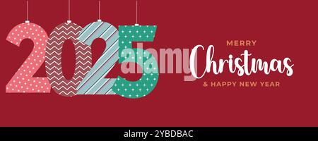 Frohe Weihnachten und Happy New Year Hintergrund Weihnachtsbaum Zweige Dekoration. Frohe Weihnachten Vektortext Kalligraphische Schrift Vektor Illustrati Stock Vektor