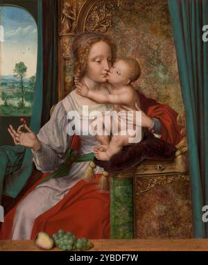 Madonna von den Kirschen, ca. 1520-1525. Zusätzliche Informationen: Diese prächtige und bewegende Darstellung der familiären Verbindung zwischen der Jungfrau und dem Christkind gehört zu den schönsten und gefeiertesten Gemälden von Quentin Metsys. Seit langem verloren geglaubte und erst vor kurzem identifizierte es veranschaulicht Metsys&#x2019;s unverwechselbaren Stil, der sich aus seiner Aufnahme niederländischer Bildtraditionen und der scharfen Wertschätzung bedeutender neuerer italienischer künstlerischer Entwicklungen ergibt. Stockfoto