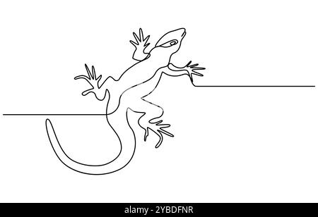 Eine durchgehende Linienzeichnung einer Eidechse, eine einzeilige Zeichnung eines bezaubernden Wüstenechsenreptils für die Firmenlogos-Identität. Lustiges Tiermaskottchen Stock Vektor