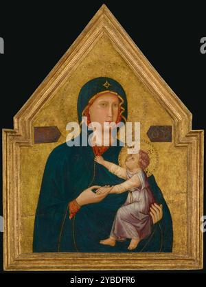 Madonna und Kind, 1290-1295. Zusätzliche Informationen: Die Jungfrau Maria, hierarchisch und still, blickt auf den Betrachter und unterstützt Christus sanft mit ihrem linken Arm. Das lächelnde Kind blickt liebevoll auf sie zu und streckt spielerisch seinen Arm aus und greift den Rand ihres goldbesetzten, blauen Mantels. Der Stern über der Stirn der Madonna bezieht sich auf ihren Titel „Stern des Meeres“, die Bedeutung der jüdischen Form ihres Namens Miriam. Stockfoto